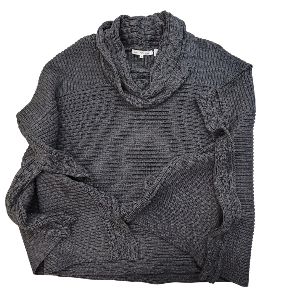 eight eight eight Charcoal Chunky Cowl Neck Cable Knit Poncho Sweater - S